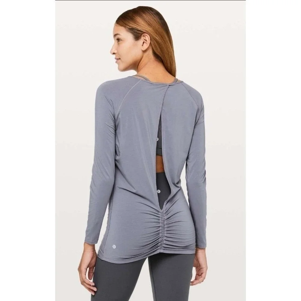 Lululemon 4 Deep Stretch Long Sleeve Cinch Open Back Lilac Stone W3BNNS